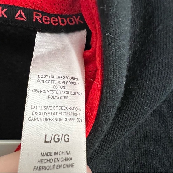 Reebok Long Sleeve Fleece Lined Hoodie Size L Black logo Pockets Soft Drawstring - Picture 8 of 10